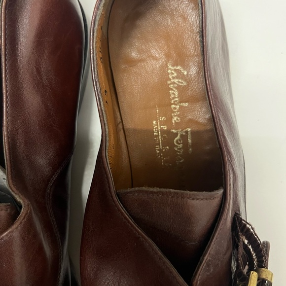 Ferragamo Salvatore Mens single monk strap shoe Burgandy / Brass 8.5 - Picture 2 of 6
